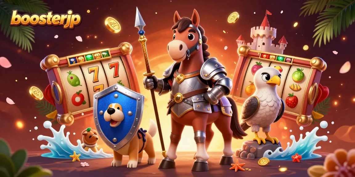 Spin and win at boosterjp with dynamic slot reels surrounded by vibrant casino elements