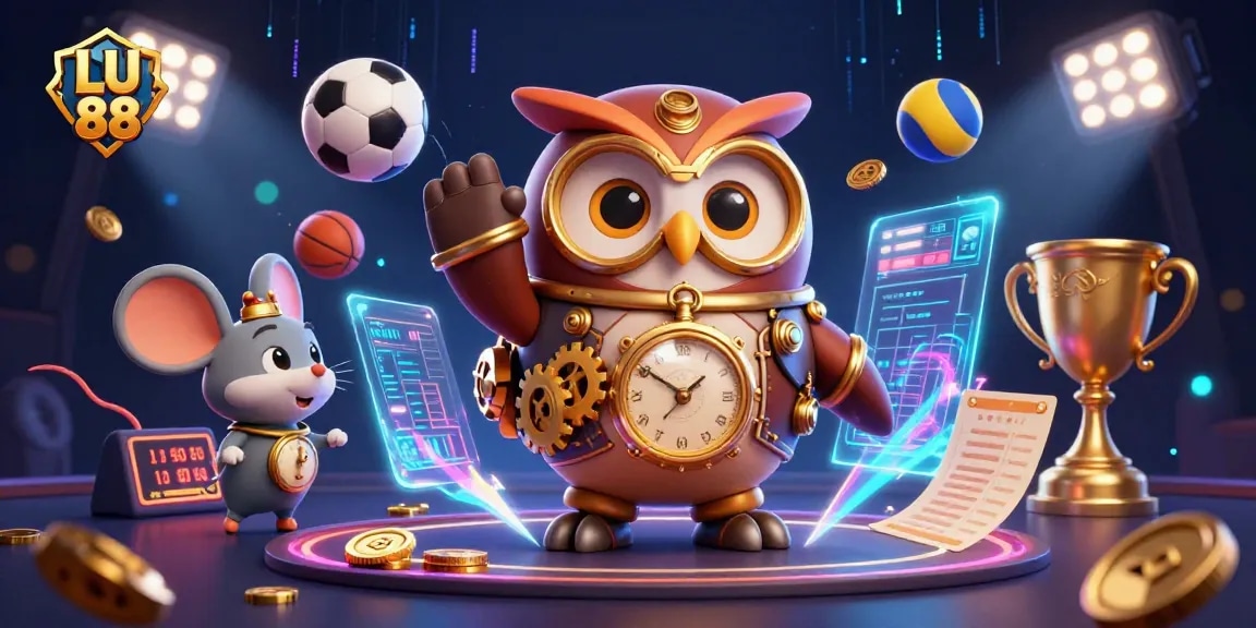 Engage with LU 88's vibrant casino adventure featuring cartoon characters in a dynamic scene.