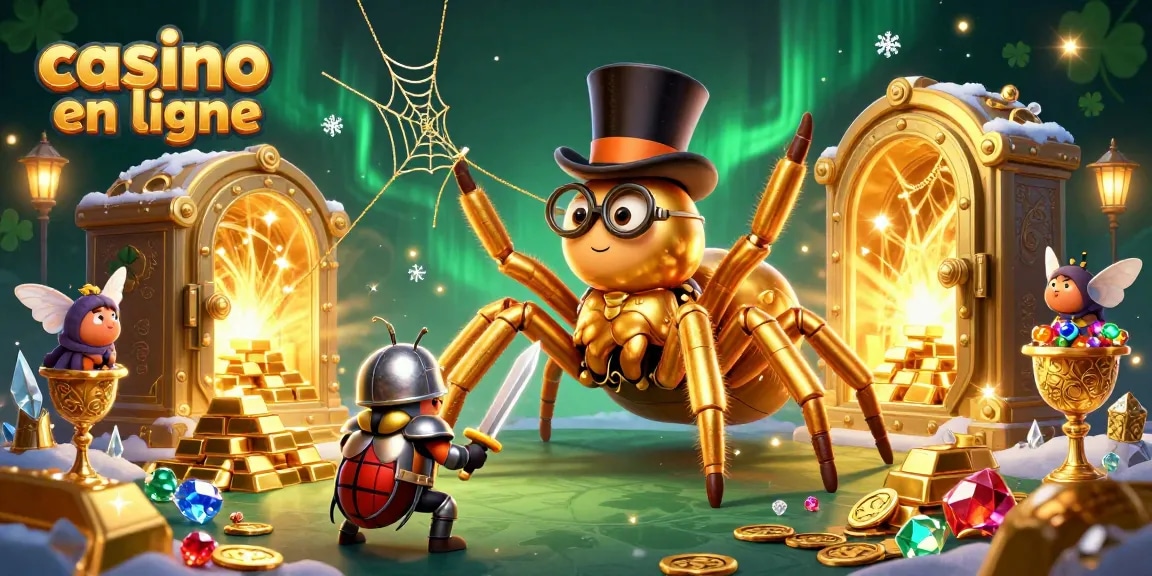 Vivez l'excitation du casino en ligne avec notre illustration captivante d'une araignée dorée.