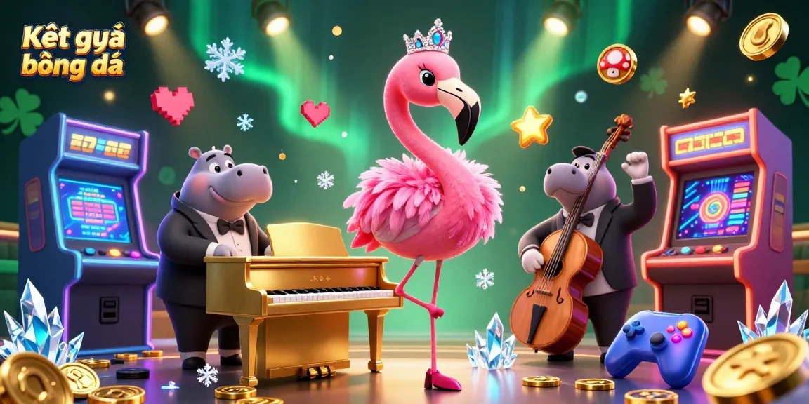 Experience Kết quả bóng đá with vibrant illustrations of energetic casino elements and lively characters.