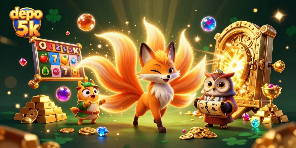 Experience big wins with depo 5k as a vibrant nine-tailed fox spirit dances amidst filled slot reels.