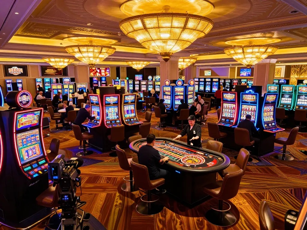 Players engaging in thrilling games at 789club's vibrant Las Vegas casino atmosphere
