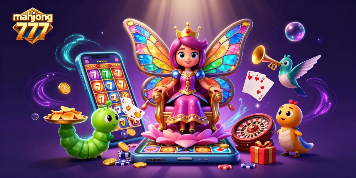 Experience the thrilling mahjong 777 slot game surrounded by festive casino elements and colorful characters.