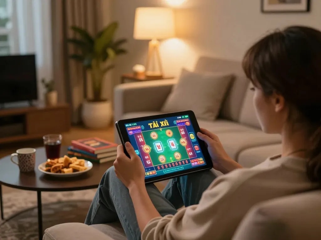 Tài Xỉu gameplay at home highlighting a cozy atmosphere while engaging with taixiuonline8.