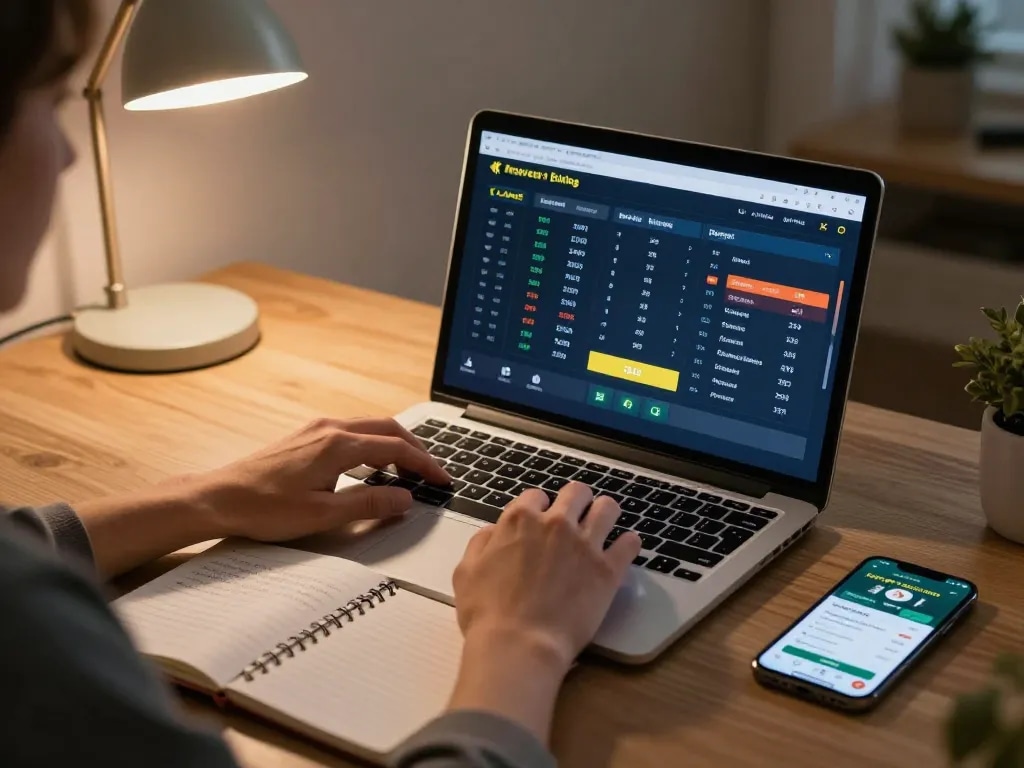 LC88 player engaging in online sports betting on a laptop showcasing live odds and strategies.