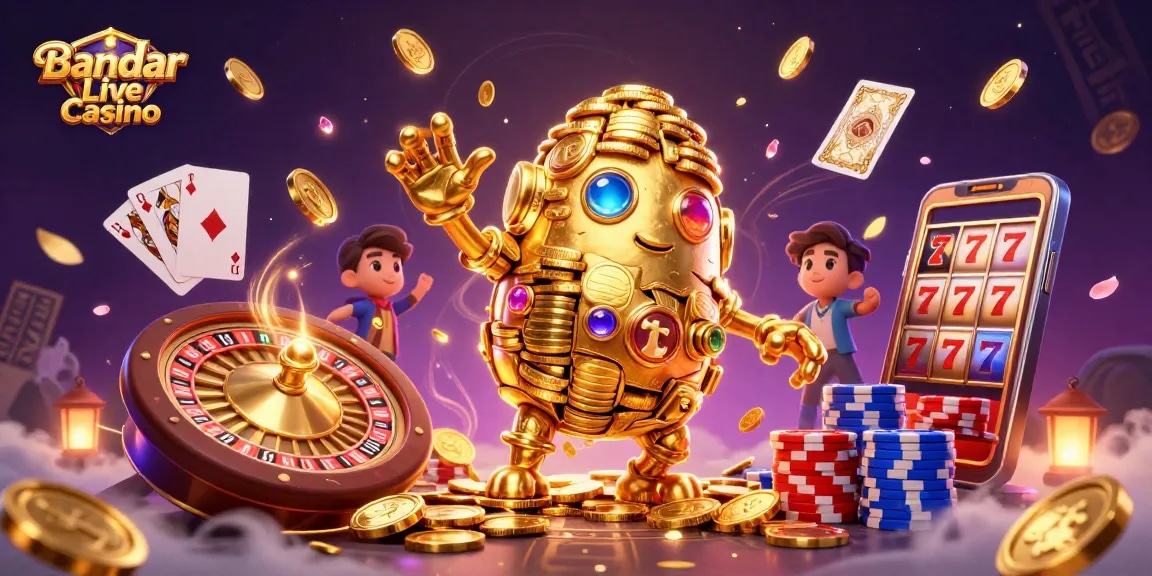 Experience the excitement of Bandar Live Casino with a dazzling array of gaming elements and gold.