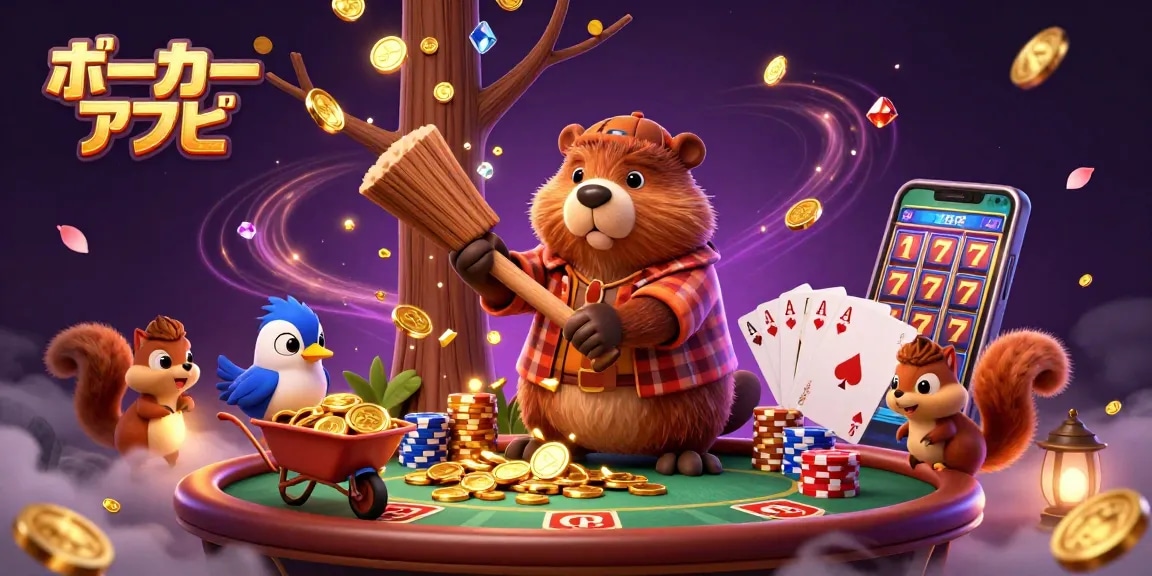 ポーカー アプリでキャッシュゲームに興じるキャラクターたちがゴールドコインを集めるシーン。