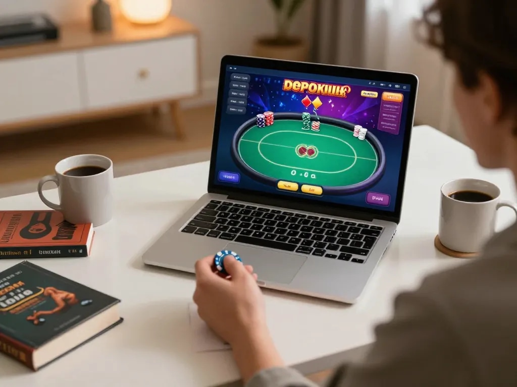 Player engaged in online poker game on 98win, chips ready for betting action