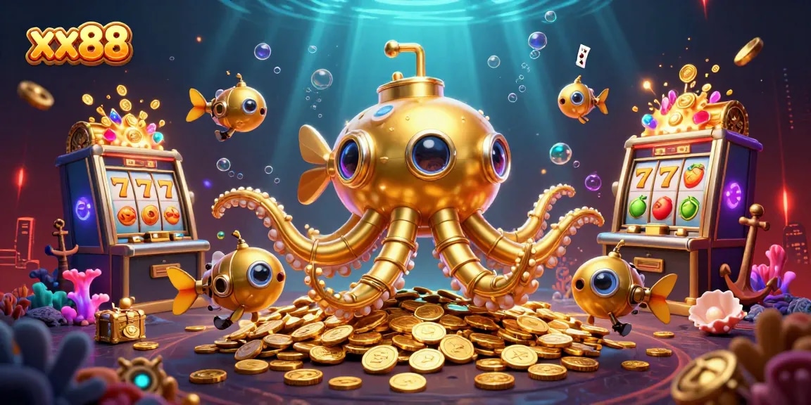 Experience the excitement of xx88 with a vibrant 3D underwater casino adventure featuring golden treasures.