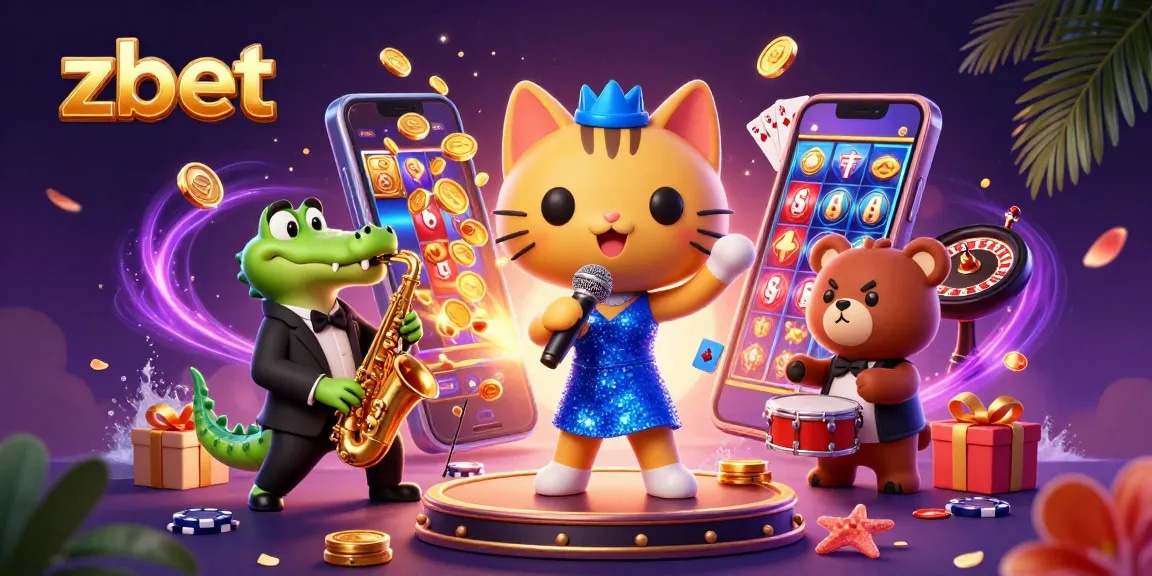 Experience zbet slots with vibrant characters and dynamic gambling elements in this engaging illustration.