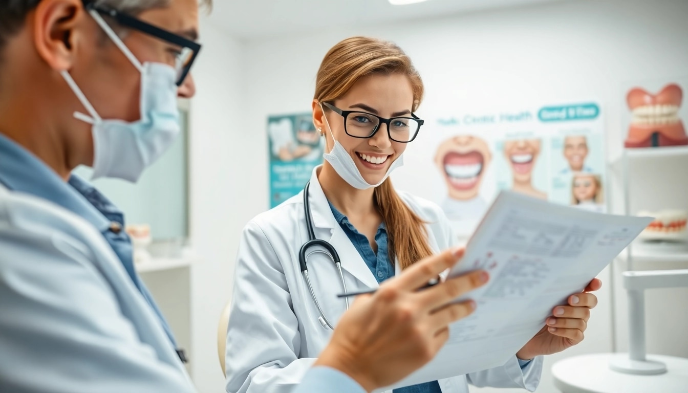 Orthodontist reviewing cases with a focus on newsmilelife in a bright, modern dental clinic.