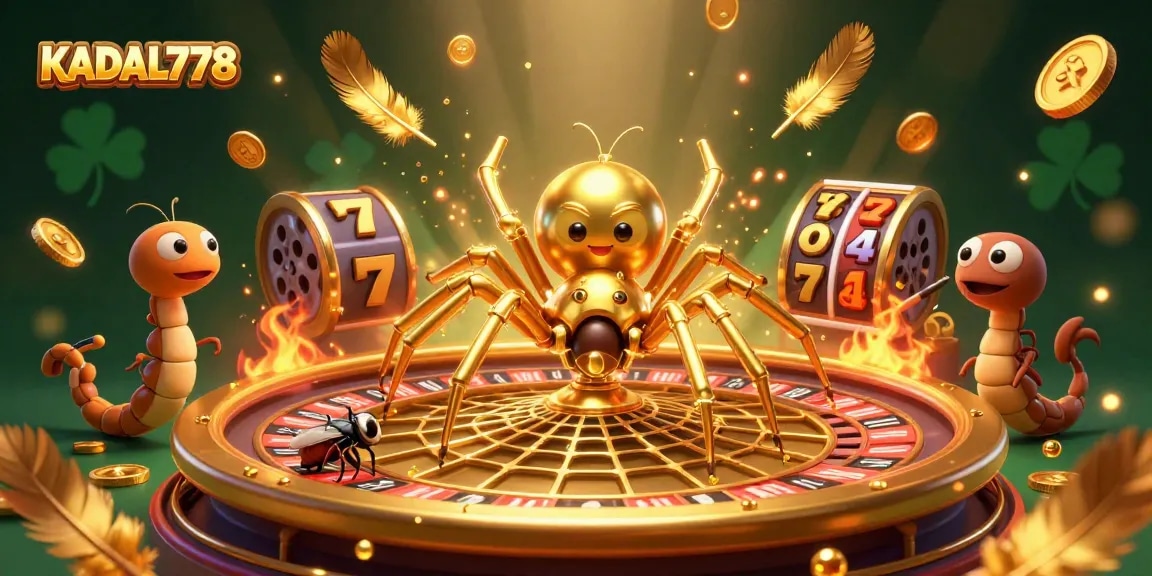 KADAL778 engages players with a captivating 3D spider spinning a roulette web, representing exciting gambling.