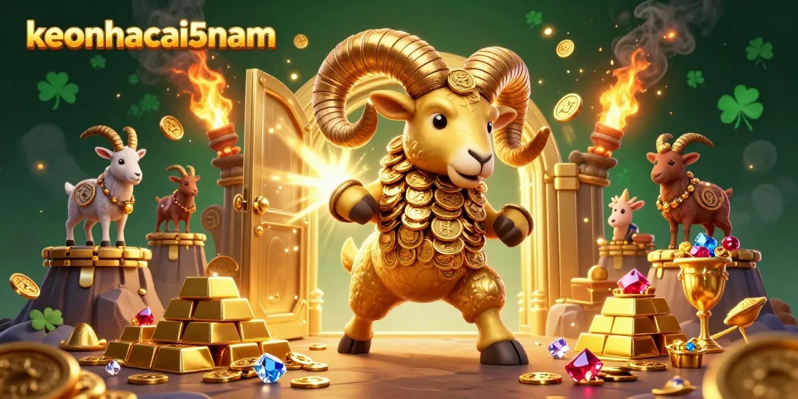 Engage with keonhacai5nam's thrilling gold treasure scene amidst vast gambling riches and excitement.