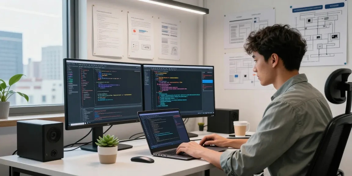 Dynamic software development scene showing openclaw skills being crafted by a professional engineer in a modern workspace.
