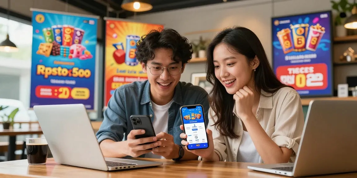 Proses deposit cepat di BATIK88 hanya 1 detik, pasangan muda menggunakan smartphone di kafe.