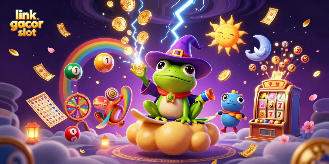 Experience the thrill of link gacor slot with cartoon characters amidst golden coins and vibrant game elements.