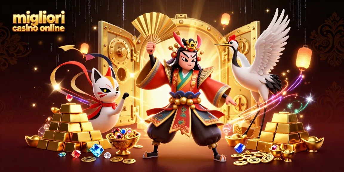 Scopri i migliori casino online con una scena vivace di guerrieri e tesori scintillanti.