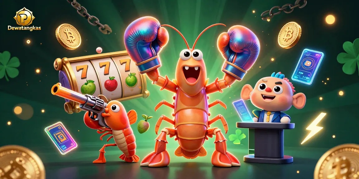 Dewatangkas brings slots to life with dynamic 3D characters and casino elements in a vibrant, colorful scene.