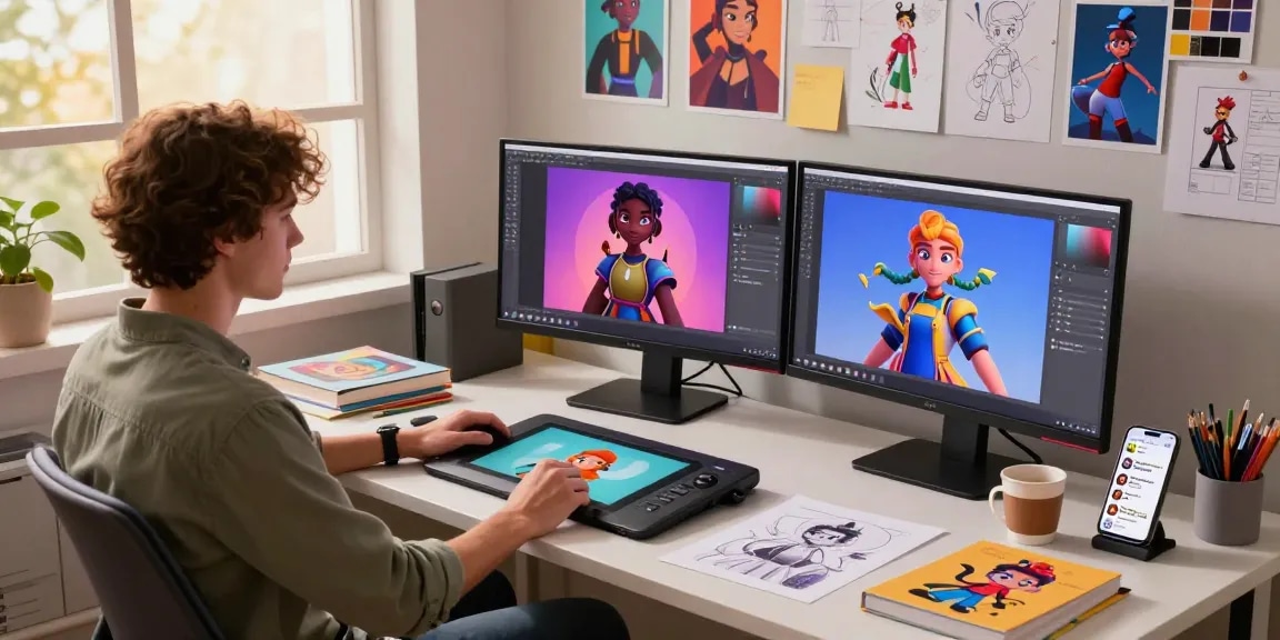 Creative workspace showcasing character ai nsfw designs with vibrant colors and art.