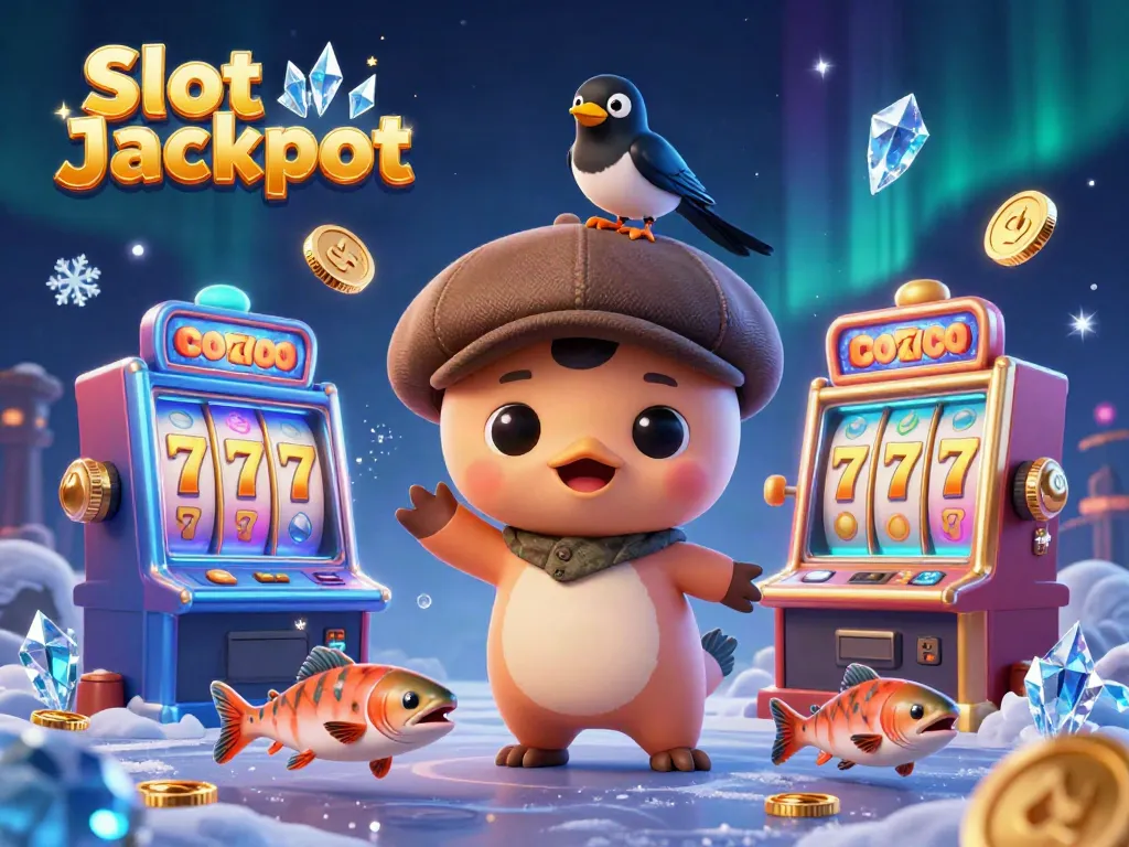 Slot Jackpot yang menampilkan monster Loch Ness imut dan teman burung magpie di dunia kasino yang berkilauan.