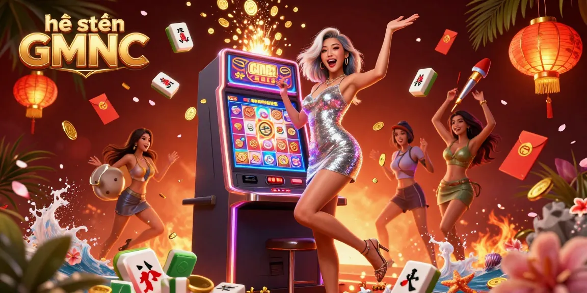 Engage with the vibrant atmosphere of the hệ thống GMNC casino, featuring an excited woman celebrating a jackpot.