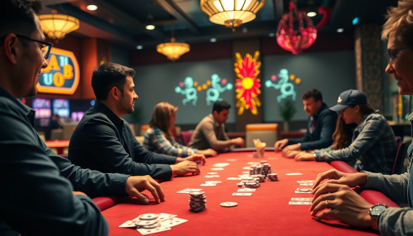 Pemain kasino pgbet bersenang-senang di meja poker dengan suasana yang ramah.