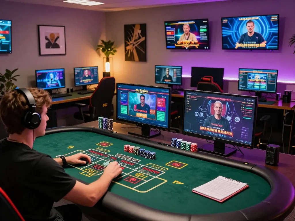 O8 player enjoys live dealer gaming experience while strategizing with chips and notes.