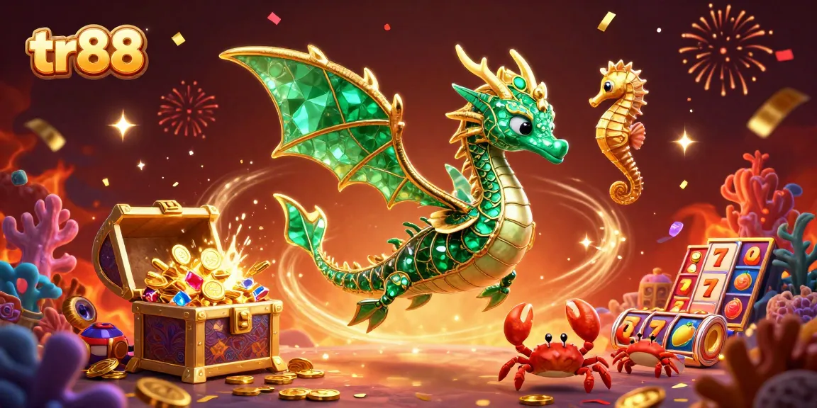 Experience winning thrills at tr88 with a vibrant casino scene featuring a dragon and treasure.