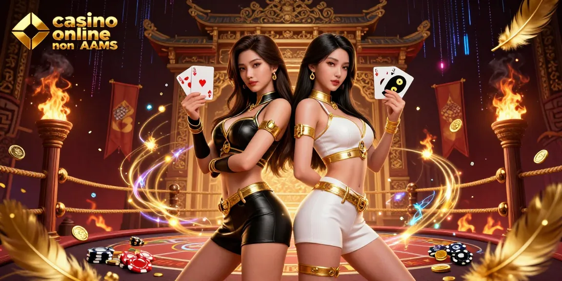 Impegnati in una scena elettrizzante di casinò online non AAMS, che mostra una vivace dualità nel gioco d'azzardo.