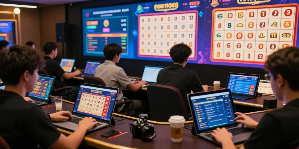 Situs togel online betting interface with diverse players engaged in lively gaming sessions