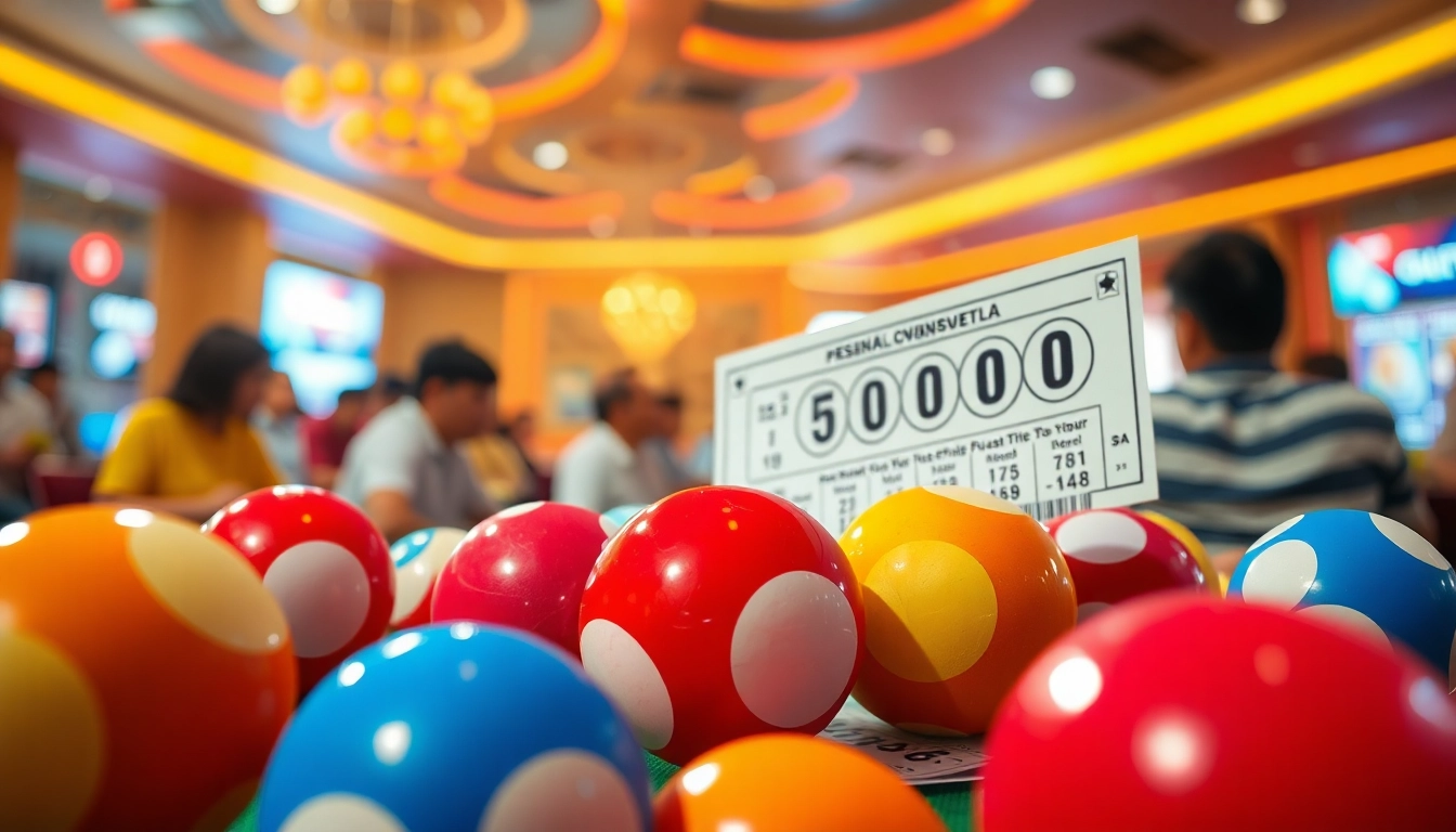 Menampilkan toto togel dengan tiket bermain yang berwarna dan bola berwarna-warni, menciptakan suasana menyenangkan.