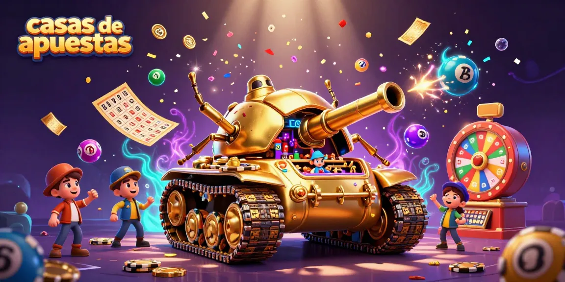 La energía de las casas de apuestas brilla con confetti y bolas de lotería en una ilustración vibrante.