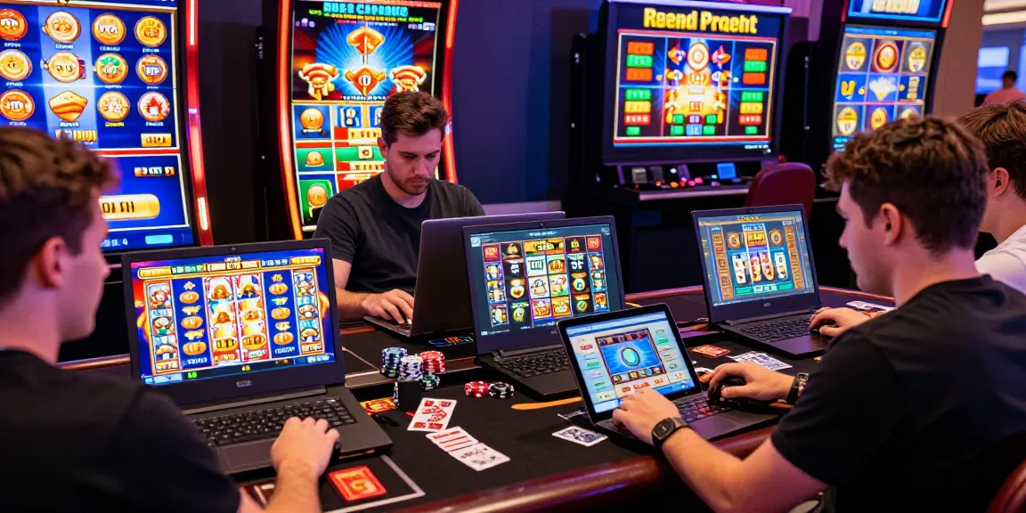 Engaging players enjoying bonus buy slots at https://crownnorthill.co.uk/ with vivid graphics and colorful casino atmosphere.