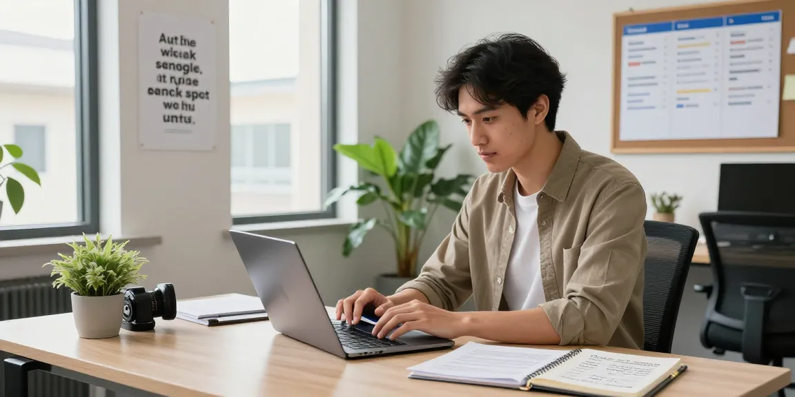 Young professional tracking google jobs in a modern workspace with job alerts and company research.