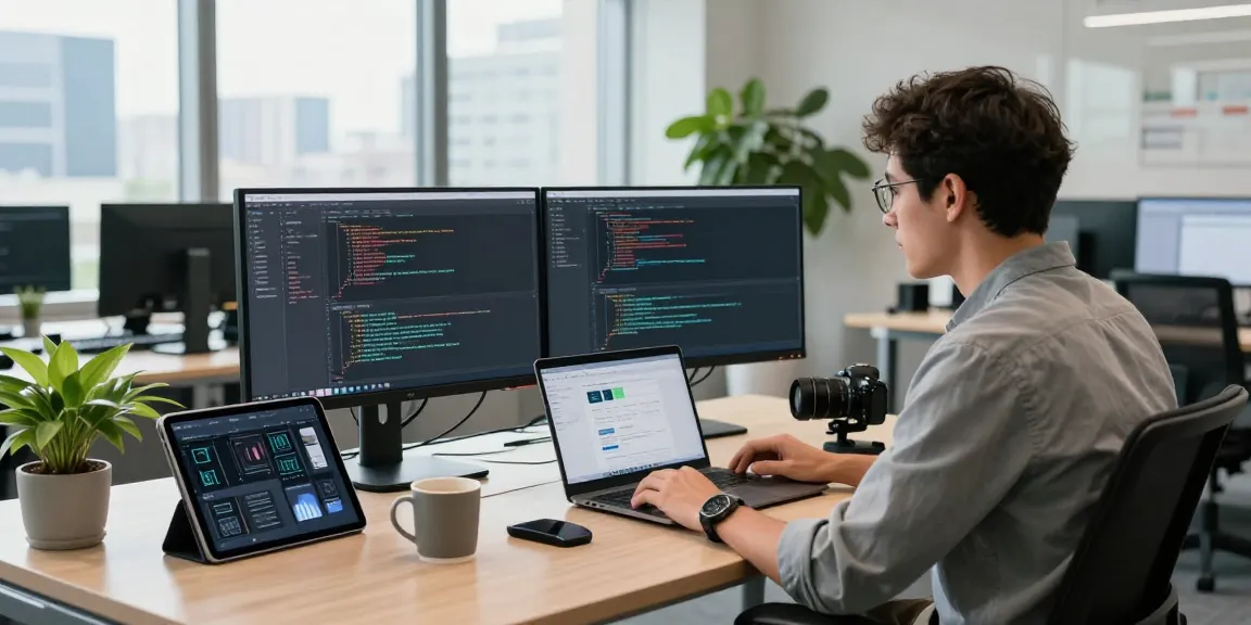Software engineer coding in innovative tech workspace for bdtjl platform development.