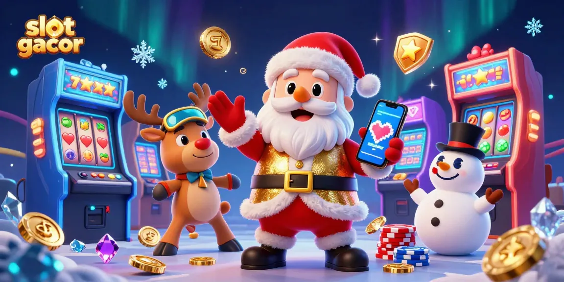 Experience winning thrills with slot gacor, featuring animated Santa and casino fun in a vibrant scene.