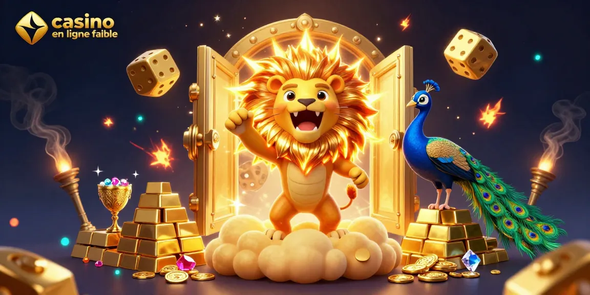 Découvrez le cadre festif d'un casino en ligne fiable, entouré de trésors dorés et de dés géants.