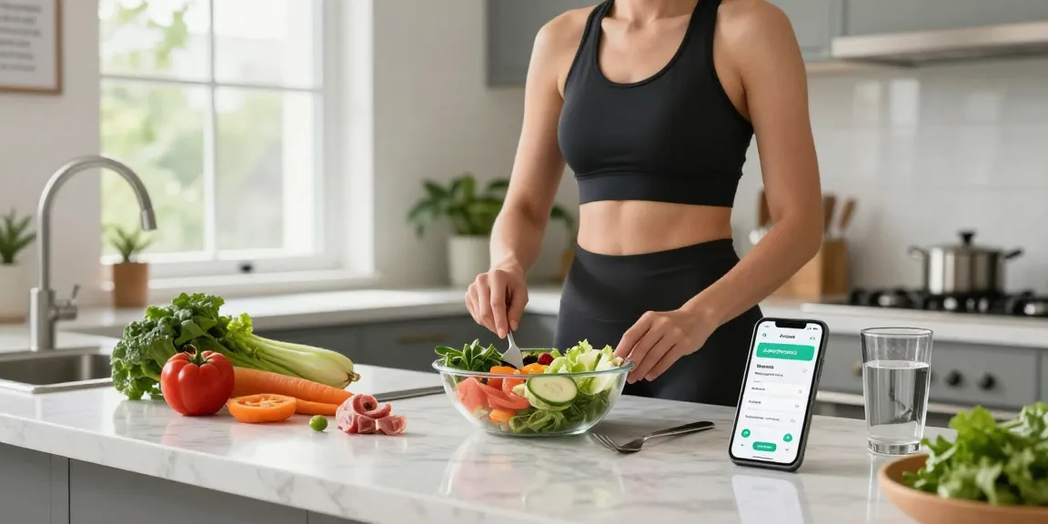 Healthy meal prep with the best calorie tracker app in a bright kitchen
