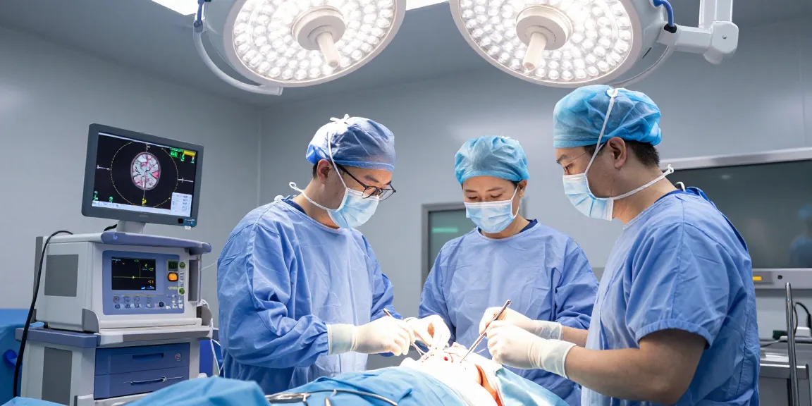 Brain tumor surgery showcasing a neurosurgeon and a surgical team, highlighting advanced techniques and technologies.