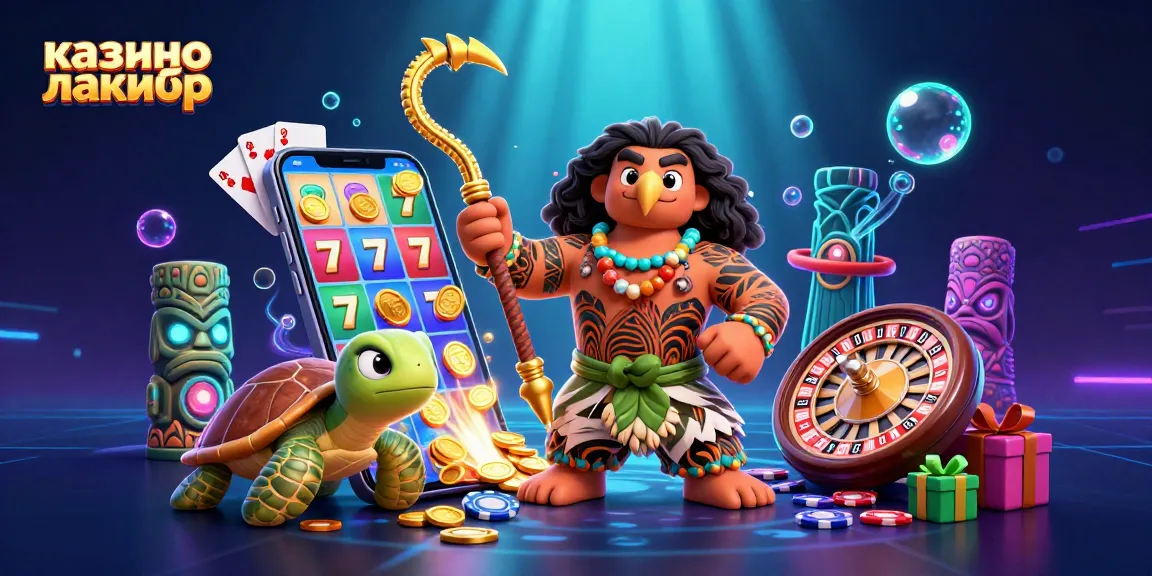 Engage with казино лакибир in a vibrant scene filled with lucky symbols and colorful gaming elements.