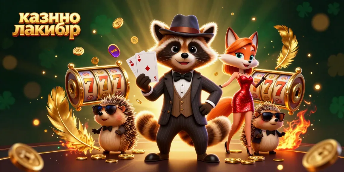 Play big at казино лакибир with a charming raccoon and fox in a vibrant gaming scene.
