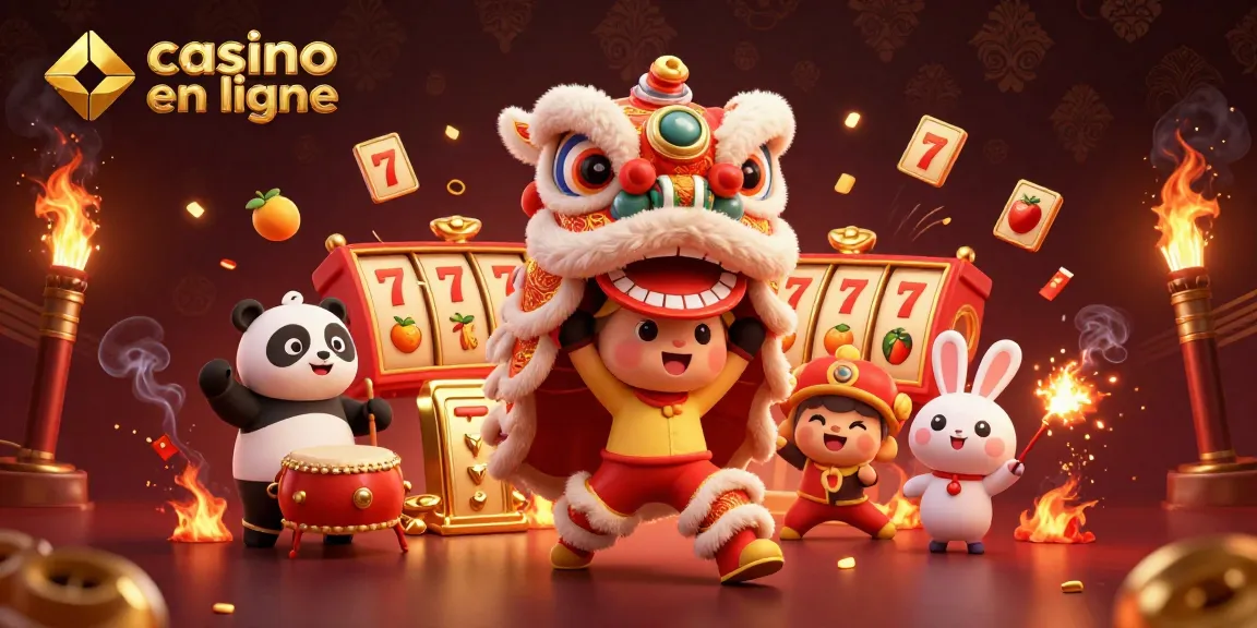 Profitez de l'excitation du casino en ligne avec un lion dansant, un panda et un lapin.
