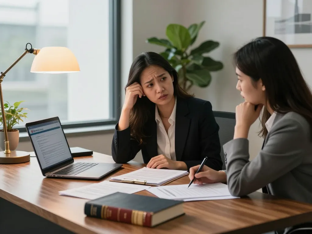 Columbia divorce lawyer assisting a client during a consultation in a warm professional office.
