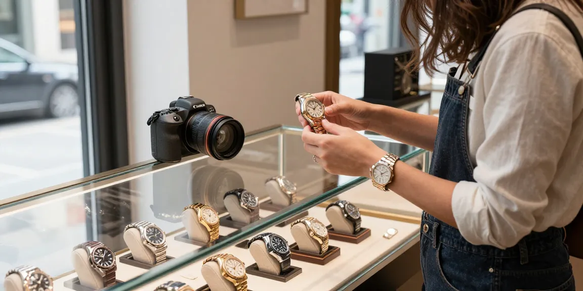 Replica watches displayed in a chic boutique, highlighting luxury timepieces and stylish enthusiasts.