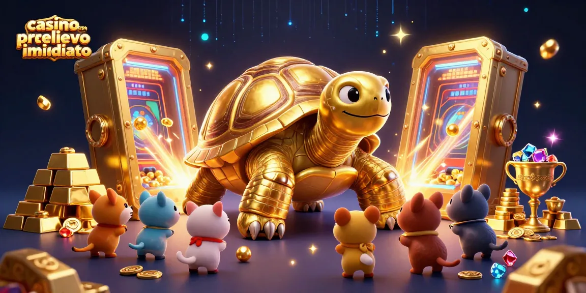 Casinò con prelievo immediato: tortuga dorada con pinball e animali felici che aspettano di giocare.
