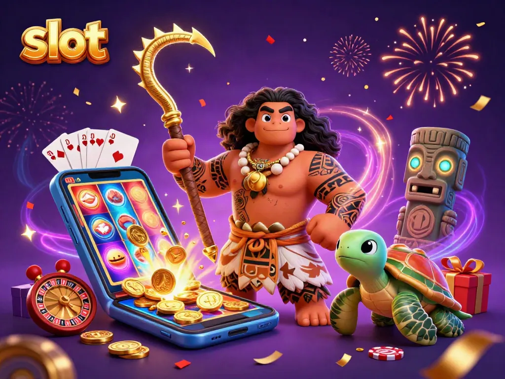 Aksi menarik di slot dengan simbol buah dan jackpot yang muncul dalam ponsel 3D dan karakter unik.
