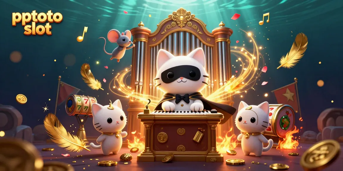 Menggali kesenangan dalam pengalaman pptoto slot dengan kucing putih bermain organ di kasino.
