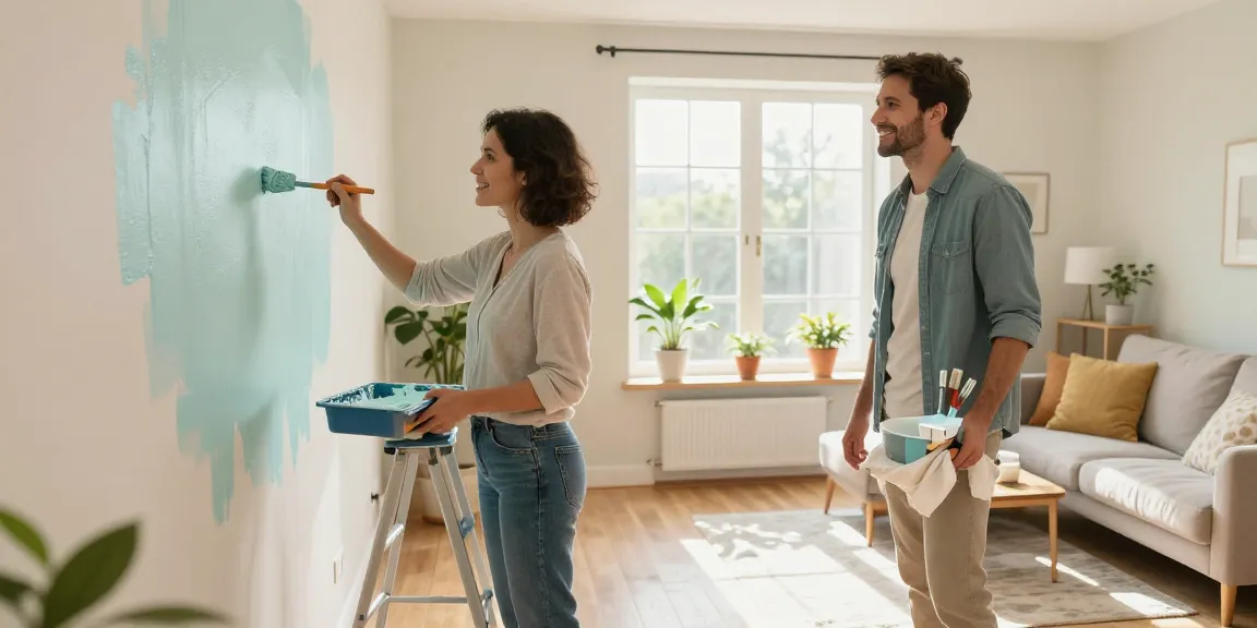 Interior painters Washington County OR refreshing a living room with light pastel paint for a cozy atmosphere.