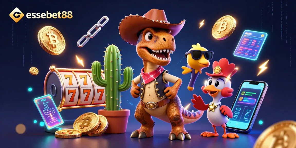 Experience winning with essebet88's vibrant slot scene featuring T-Rex and friends.