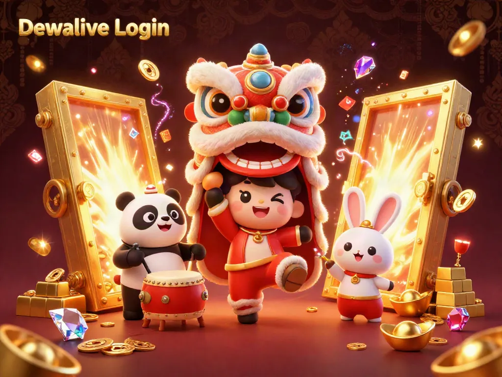 Dewalive Login - Engage in thrilling online lottery excitement with vibrant characters and gold treasures.